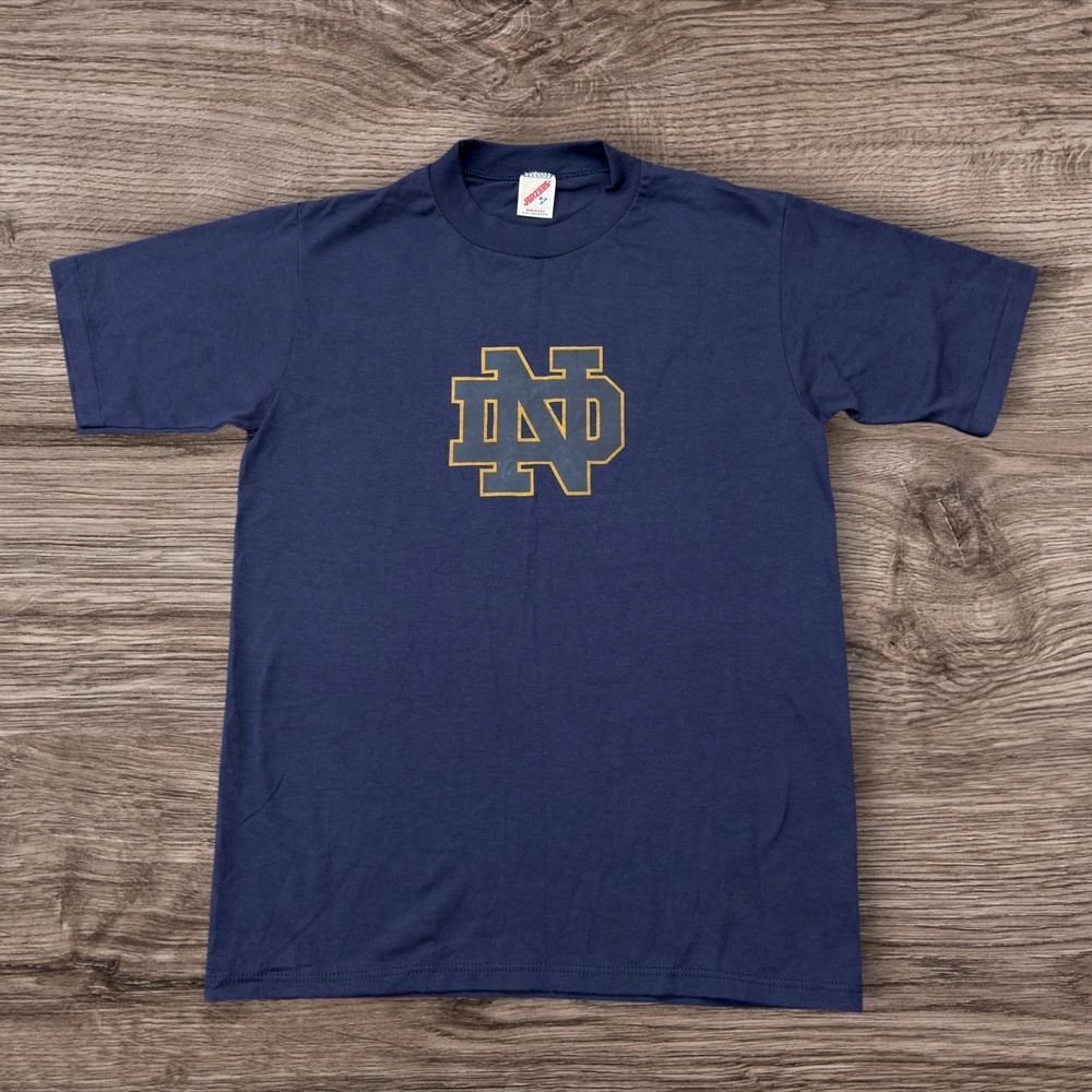 Vtg‎ Notre Dame T Shirt Mens Medium Navy Blue Made in USA Jerzees Single Stitch
